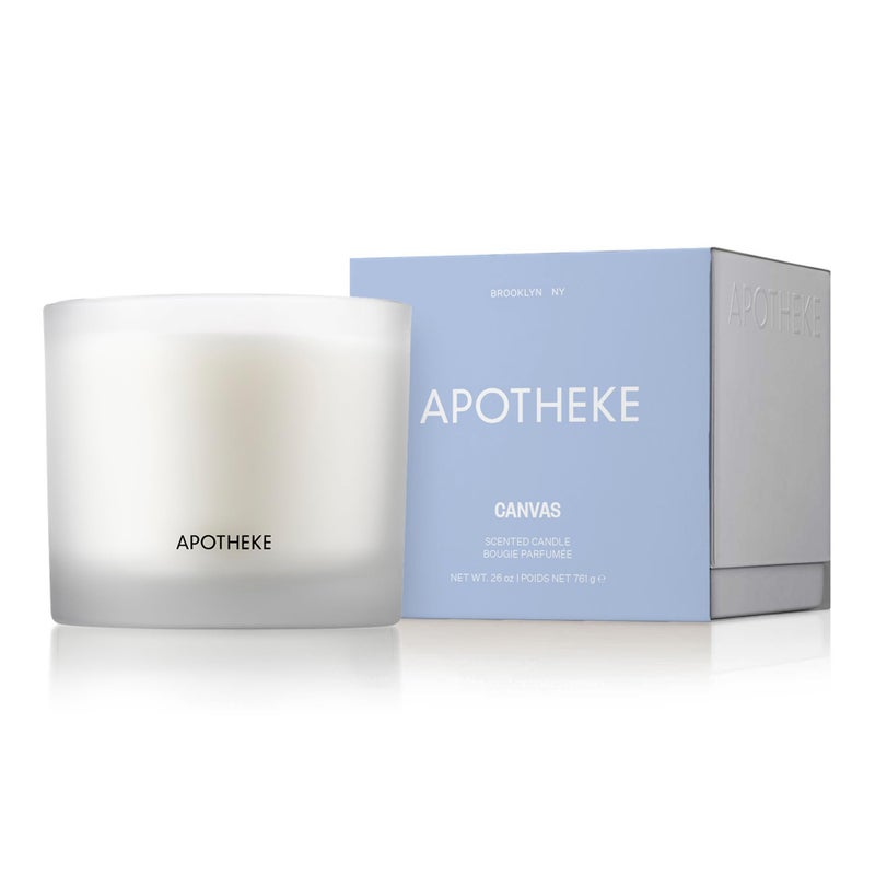 Apotheke 3-Wick Scented Candles for Home, Canvas - 26 oz Soy Wax Jar Candle Gift for Women - Long-Lasting Fragrance with Perfume-Grade Essential Oils - White Musk, Dew Drops & Lily of The Valley - Image 1
